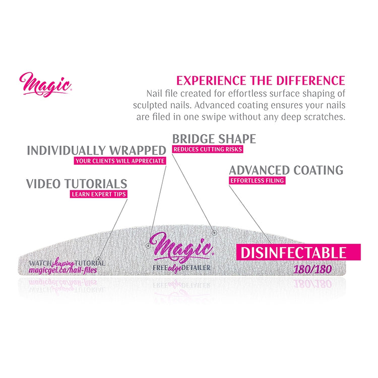 Magic Free Edge Detailer Nail File Zebra Grit 180/180