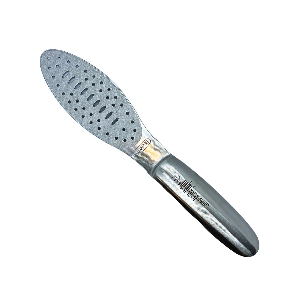 Râpe pour les pieds MBI-1047L en acier inoxydable, double face gros grain/grain fin