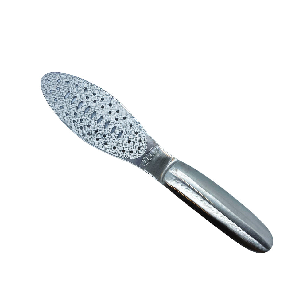 Râpe pour les pieds MBI-1047L en acier inoxydable, double face gros grain/grain fin