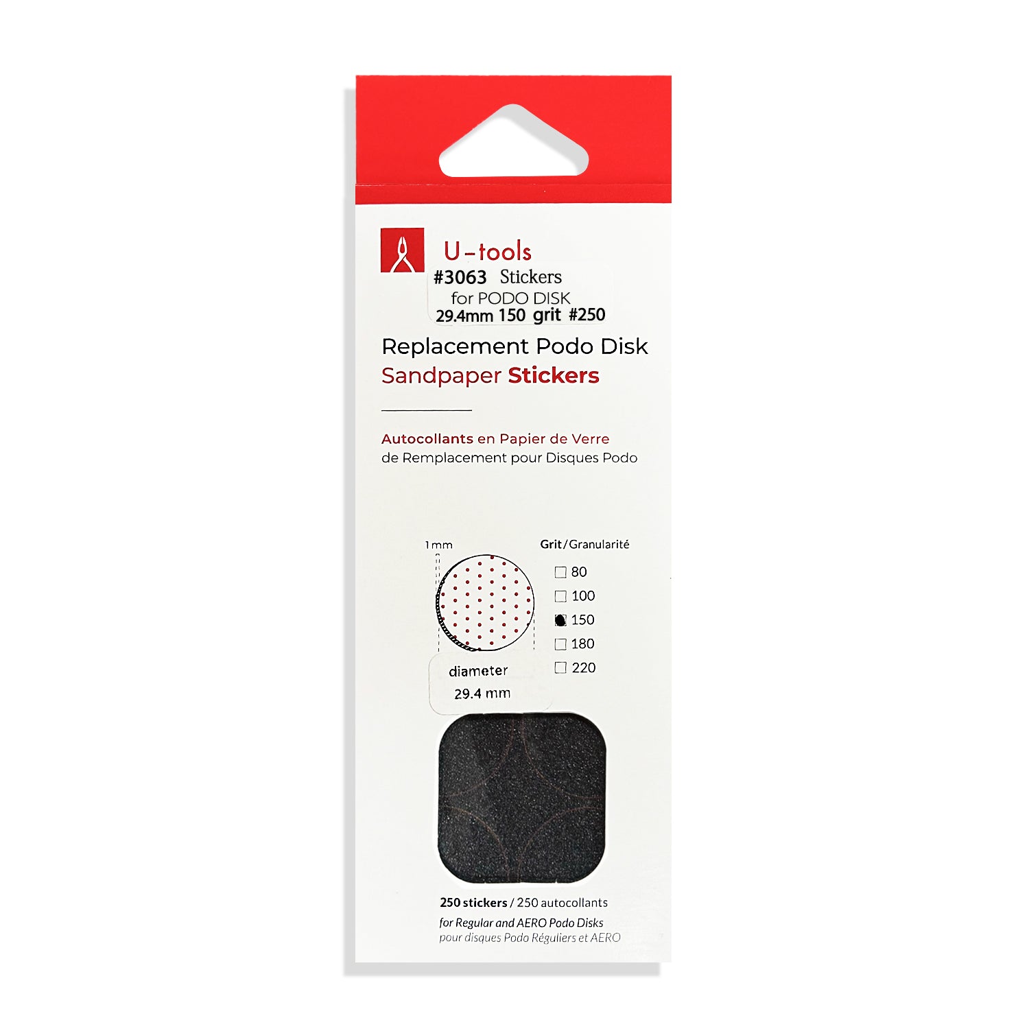U-Tools 250 Stickers For PODO Disk 29.4 mm 150 Grit #3063
