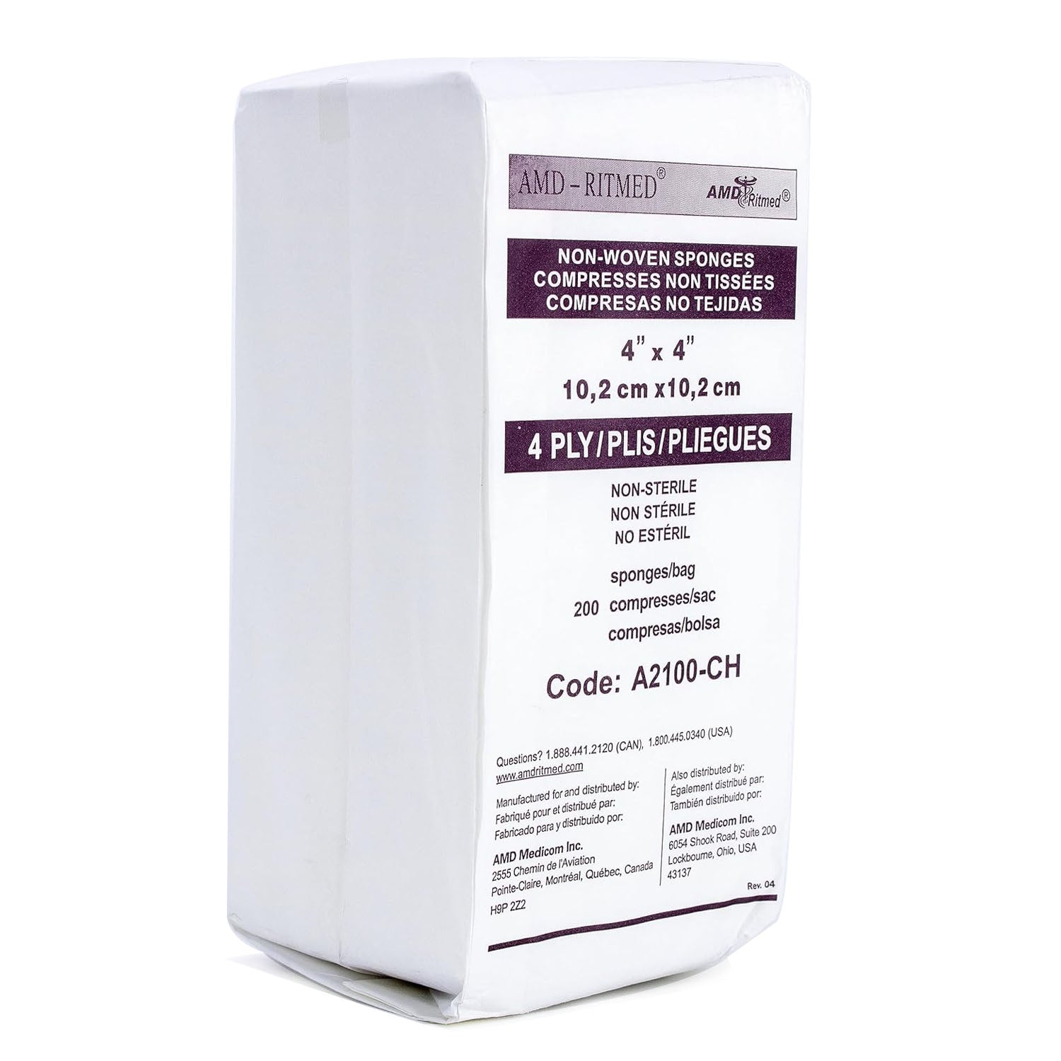 Medicom Non-Woven Sponges 4x4IN 4Ply A2100-CH 50466