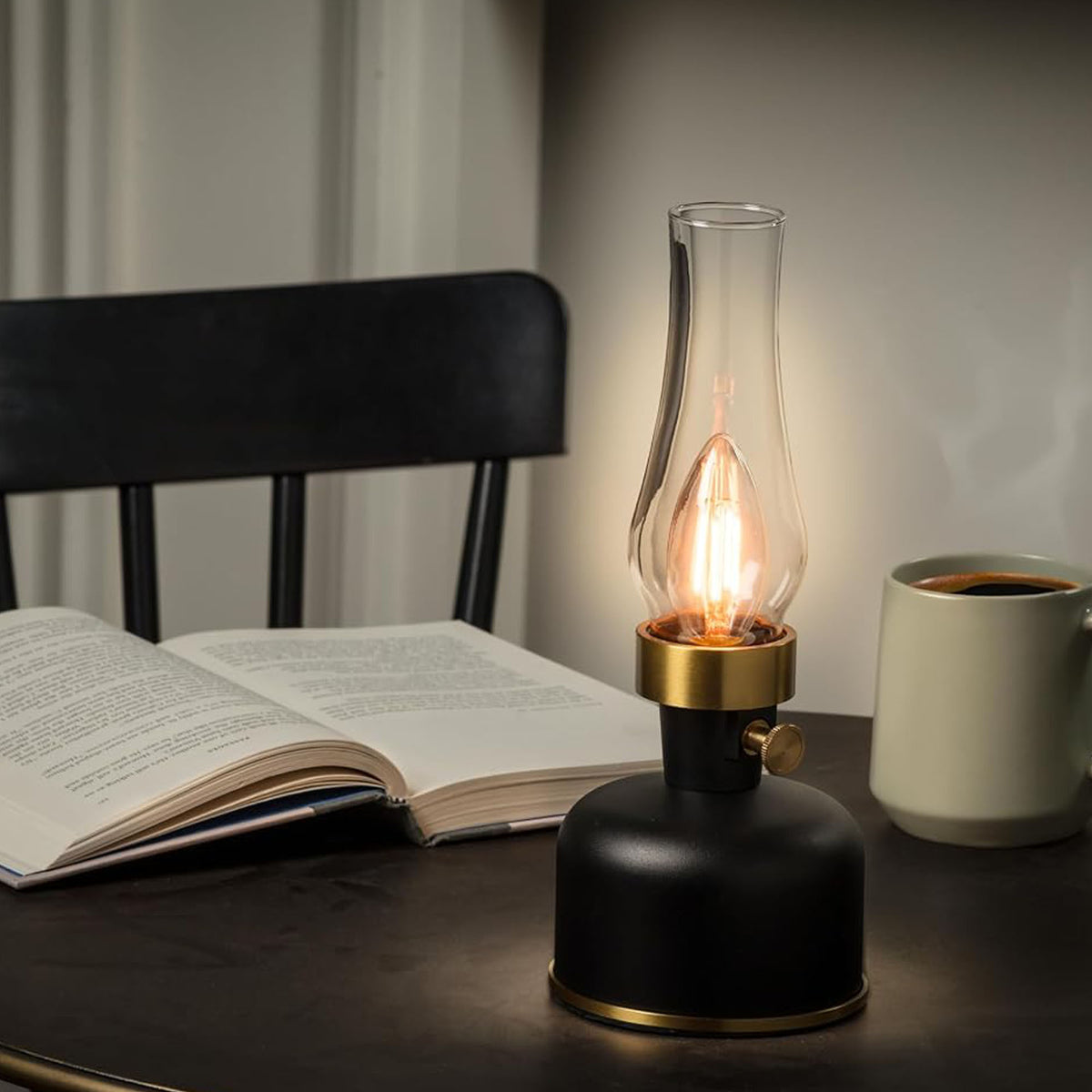 Abbott Lantern LED Lamp with Chimney 10.5"H - Black 54678