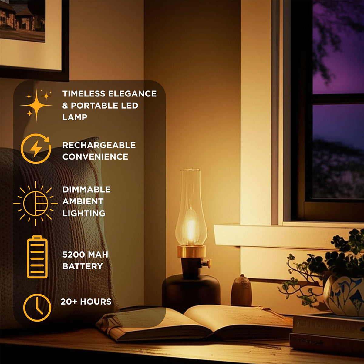 Abbott Lantern LED Lamp with Chimney 10.5"H - Black 54678