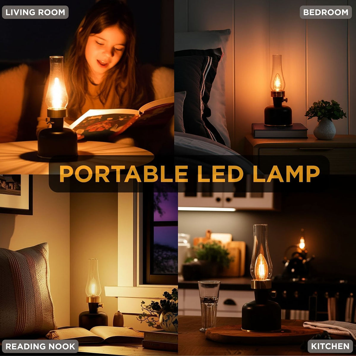 Abbott Lantern LED Lamp with Chimney 10.5"H - Black 54678