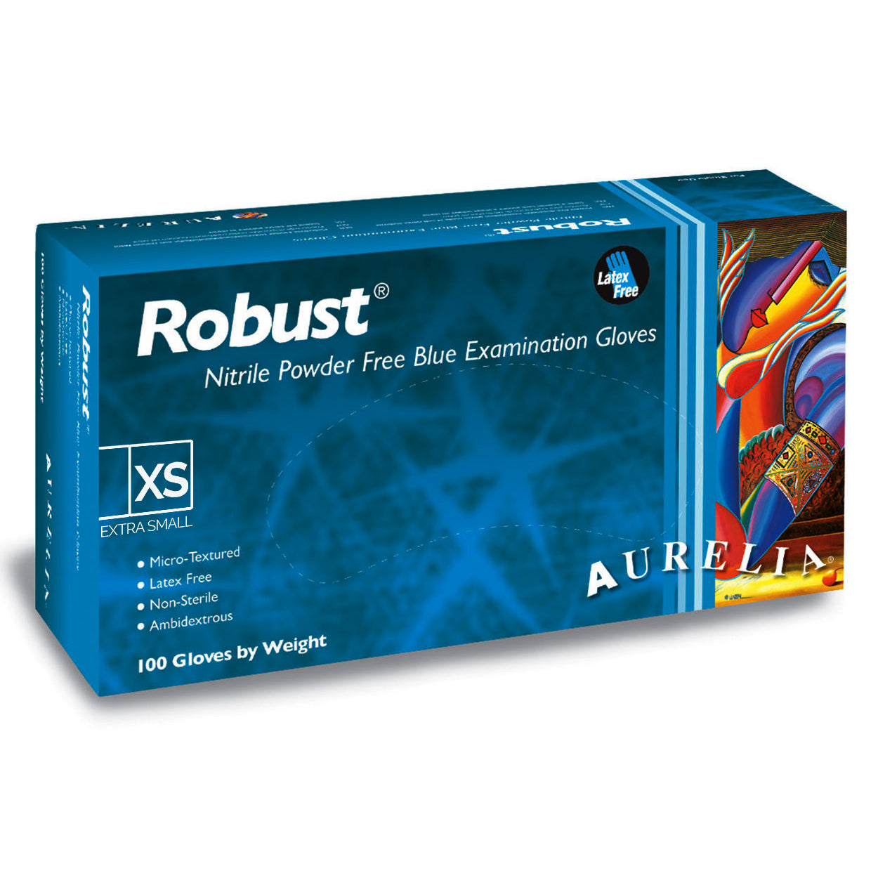 Aurelia Robust 5.0 Nitrile PF Blue Gloves 100PK XS 93895