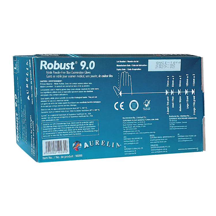 Aurelia Robust 9.0 Nitrile PF Blue Gloves 100PK Large 96898