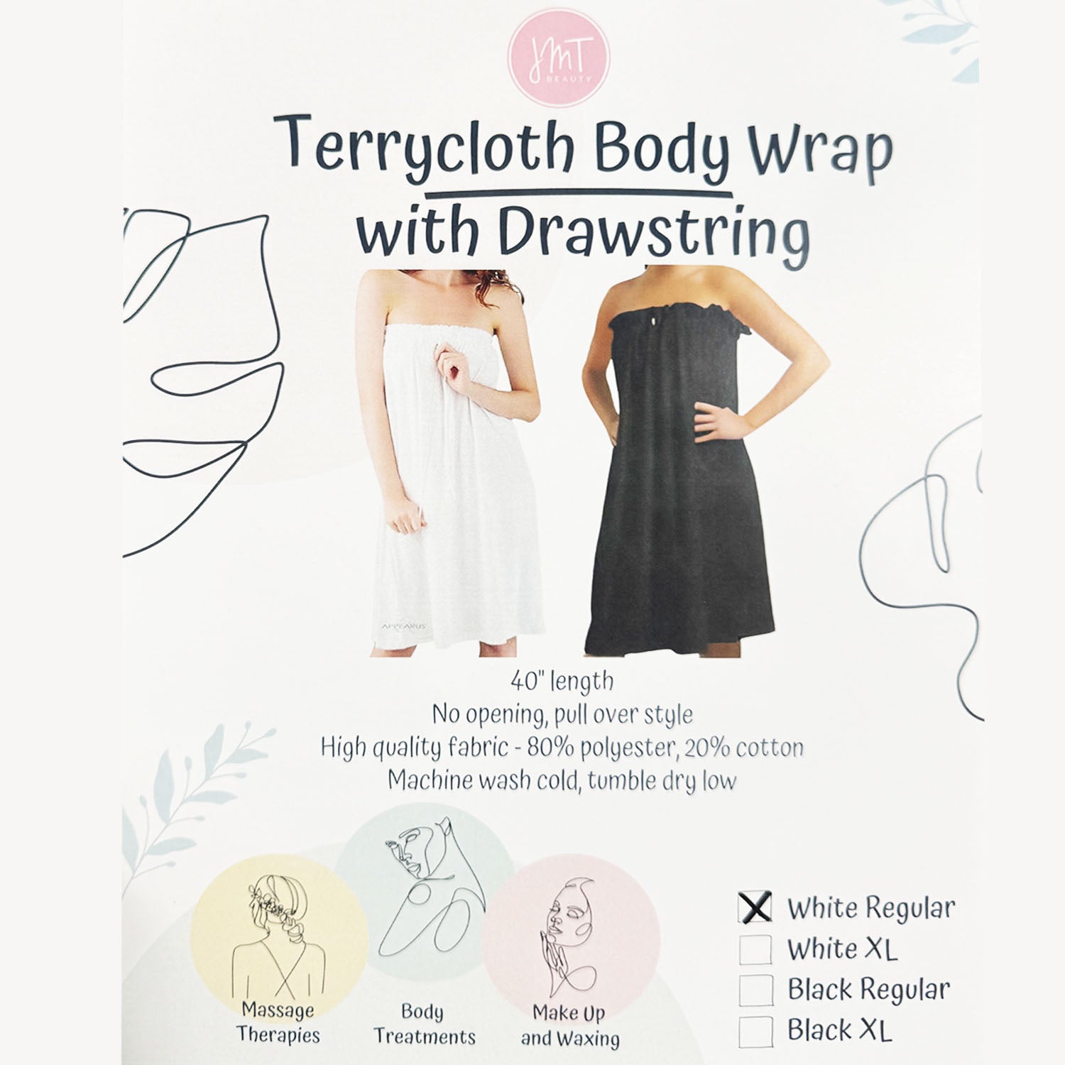 JMT Terrycloth Body Wrap with Drawstring White Regular W901B