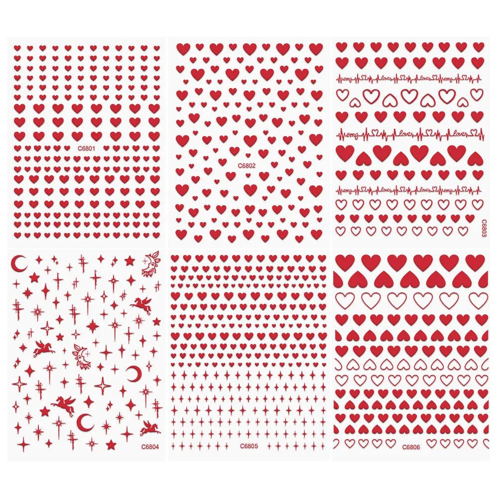 Red Love Heart Nail Stickers Set 6pcs 18050