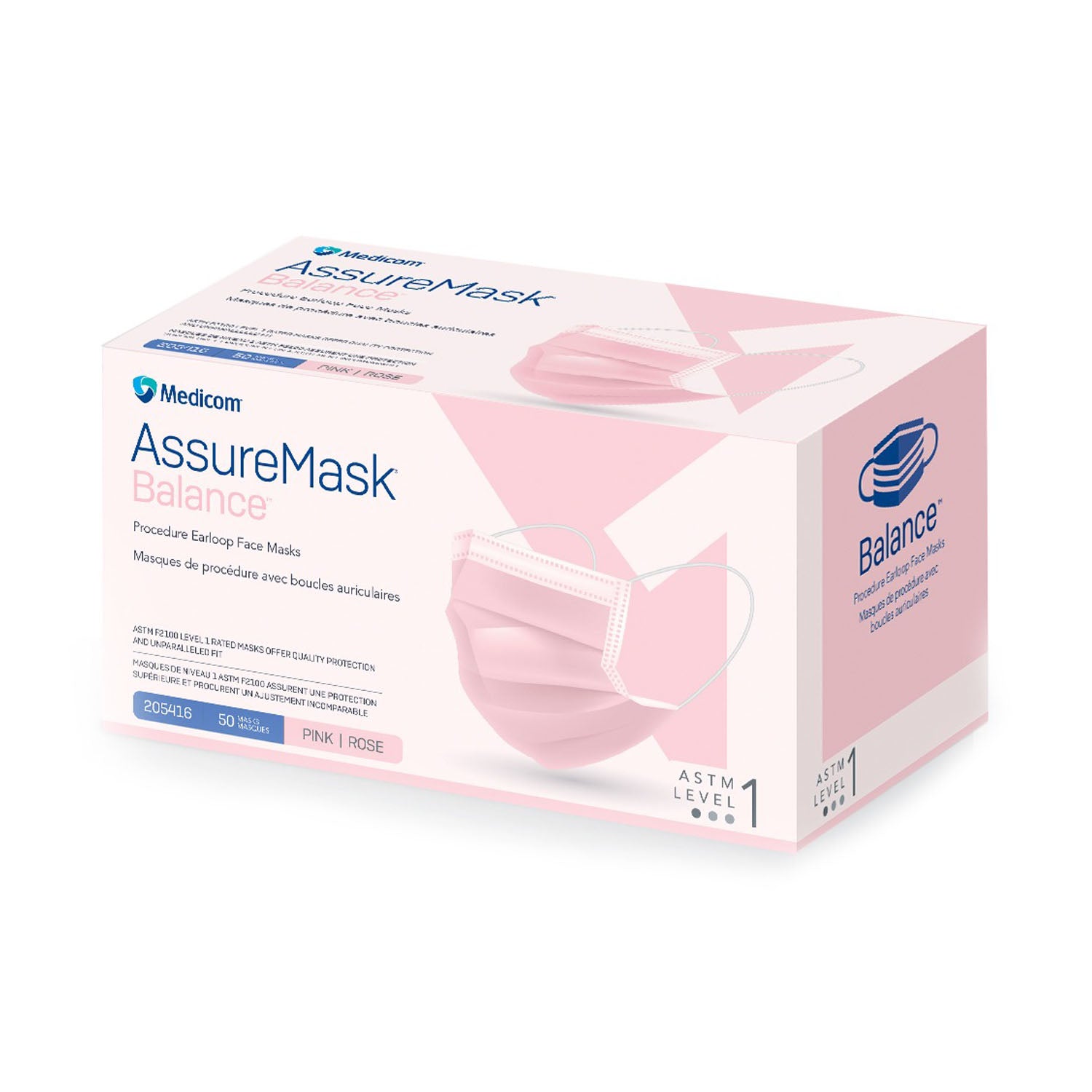 Medicom AssureMask Balance Procedure Earloop Face Mask Pink