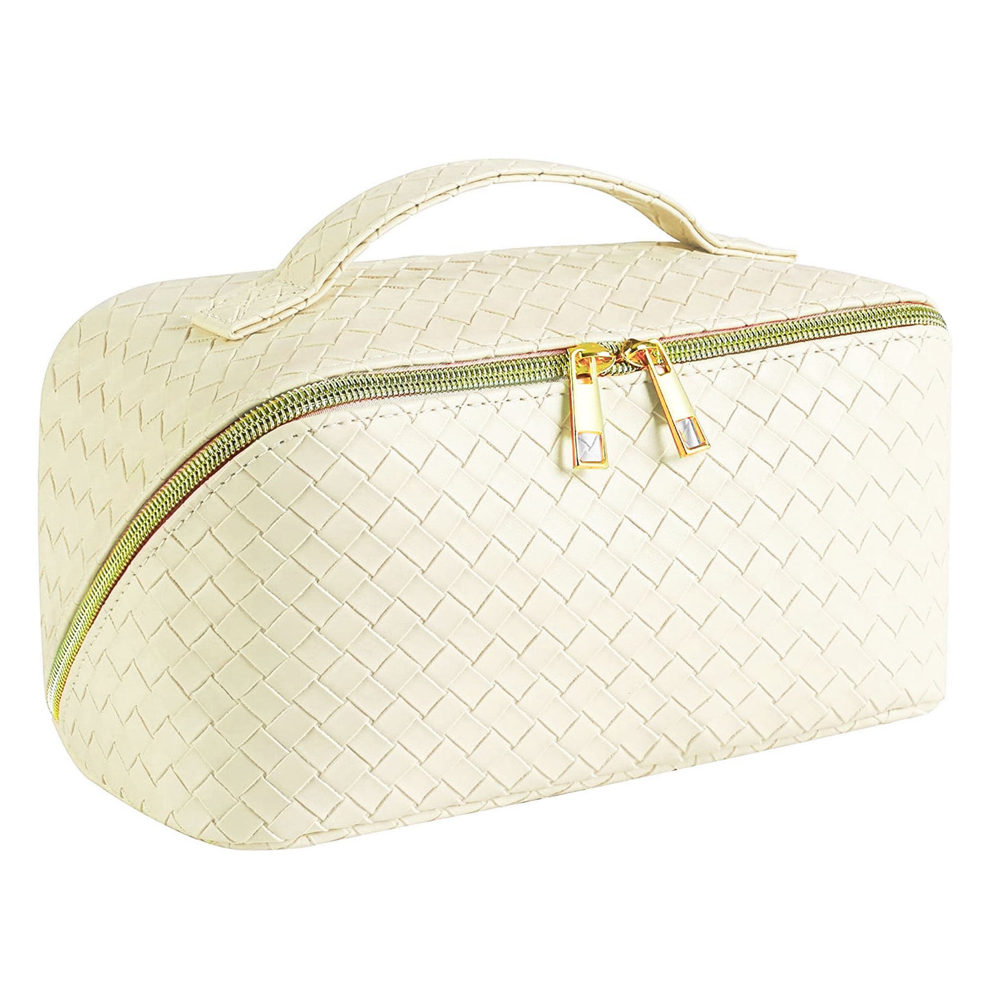 Woven Vegan Leather Cosmetic Makeup Travel Bag - IVORY 26420