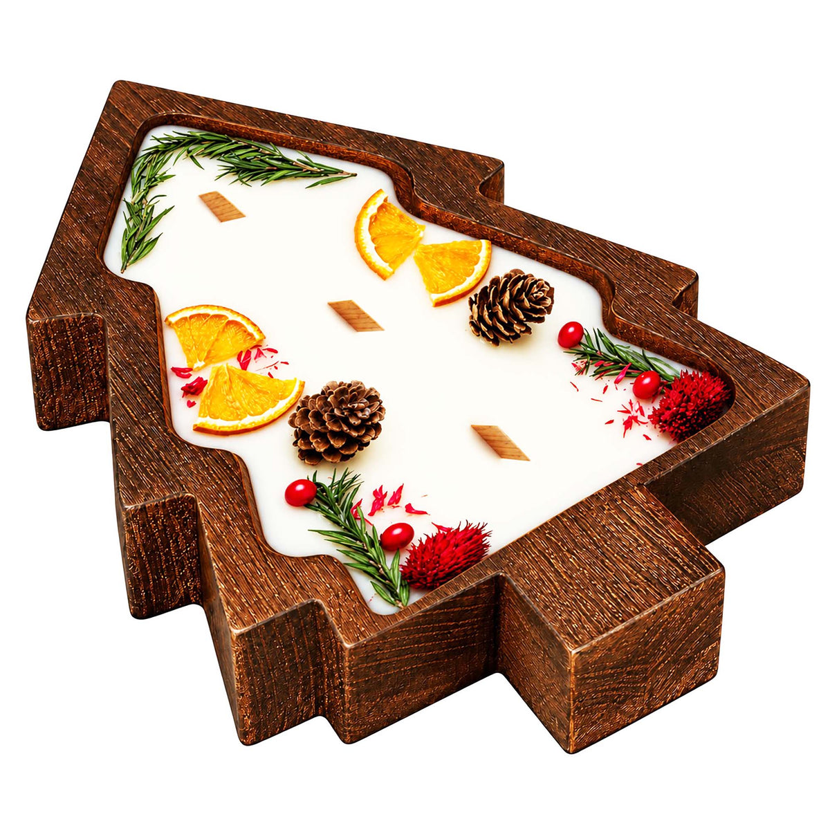 Large Christmas Tree Wooden Dough Bowl Candle Mountain Pine