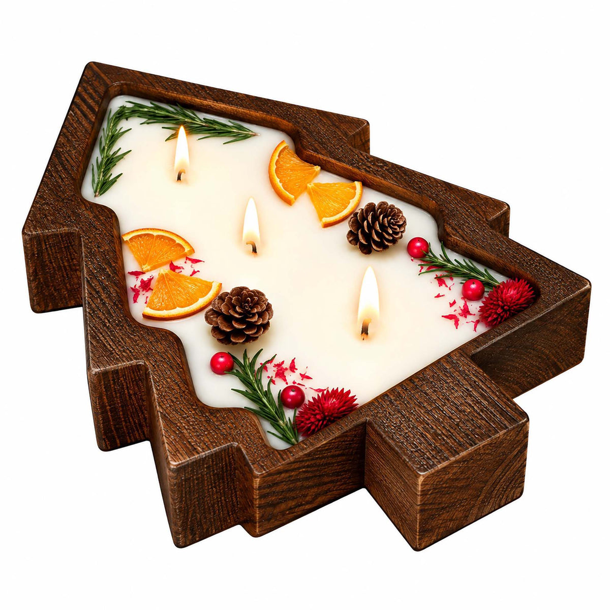 Large Christmas Tree Wooden Dough Bowl Candle Christmas Wish