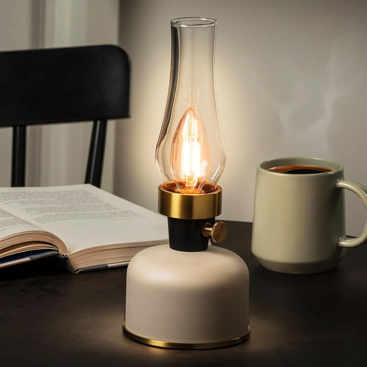 Abbott Lantern LED Lamp with Chimney 10.5"H - Ivory 54679