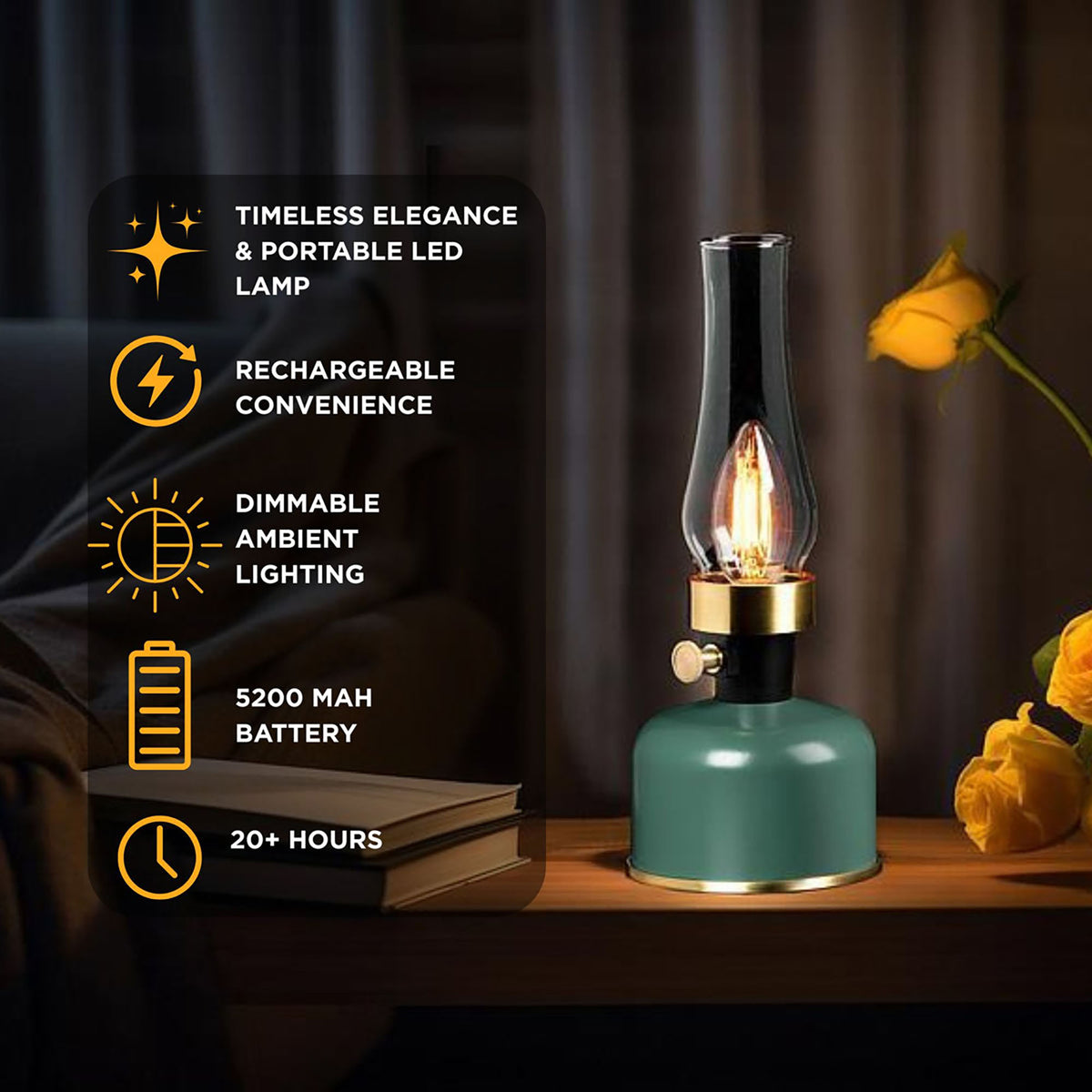 Abbott Lantern LED Lamp with Chimney 10.5"H - Green 54680