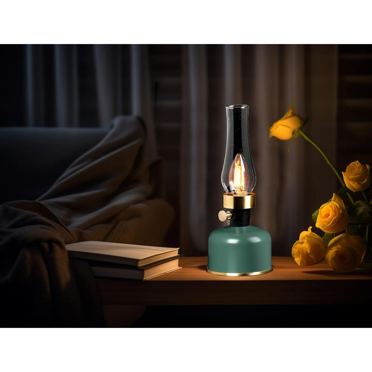 Abbott Lantern LED Lamp with Chimney 10.5"H - Green 54680
