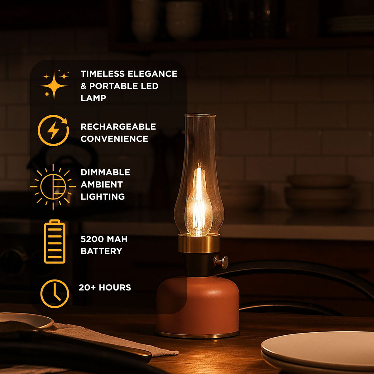 Abbott Lantern LED Lamp with Chimney 10.5"H Terracotta 55484