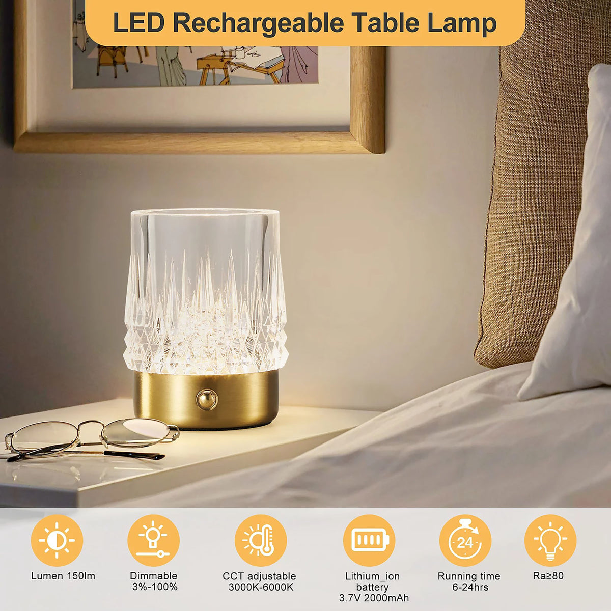 Trilite Cordless LED Table Lamp Crystal Gold 57110