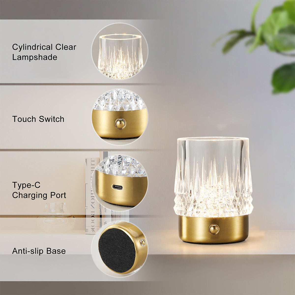 Trilite Cordless LED Table Lamp Crystal Gold 57110