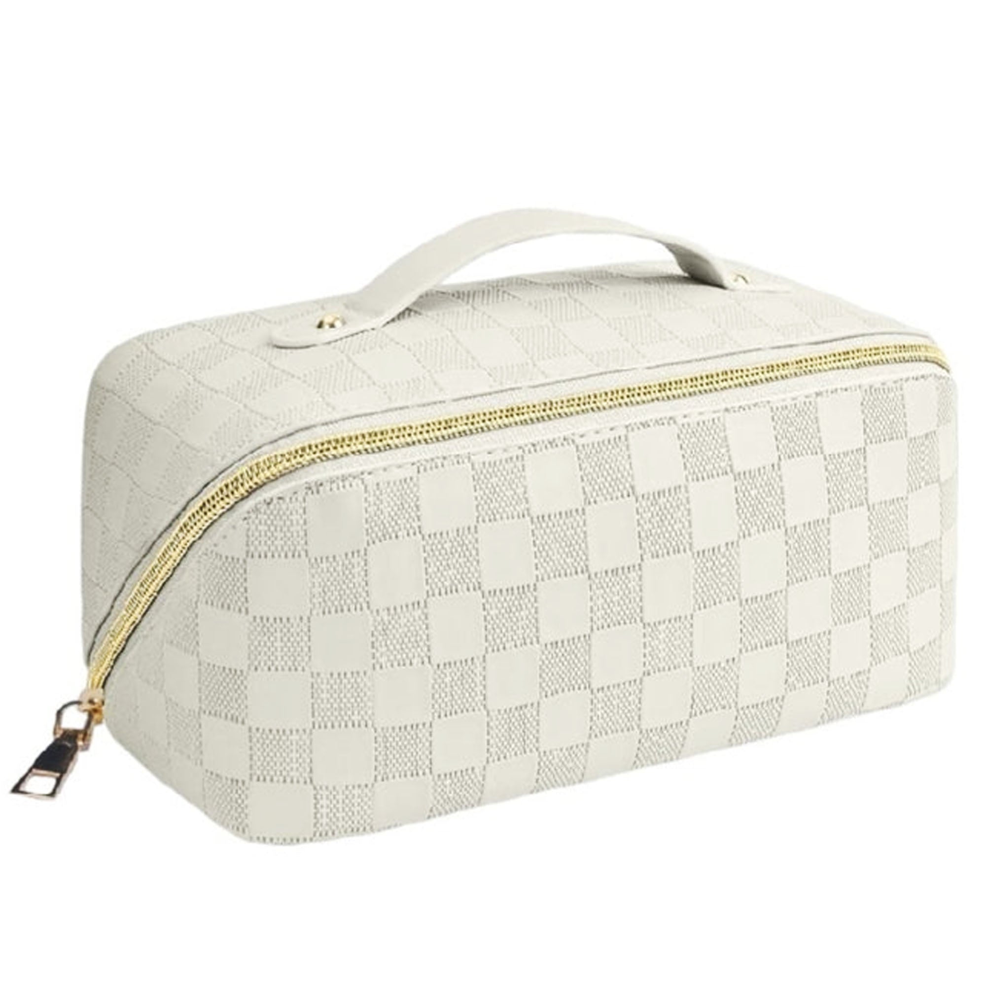Vegan Leather Checkered Makeup Bag | WHITE 67268