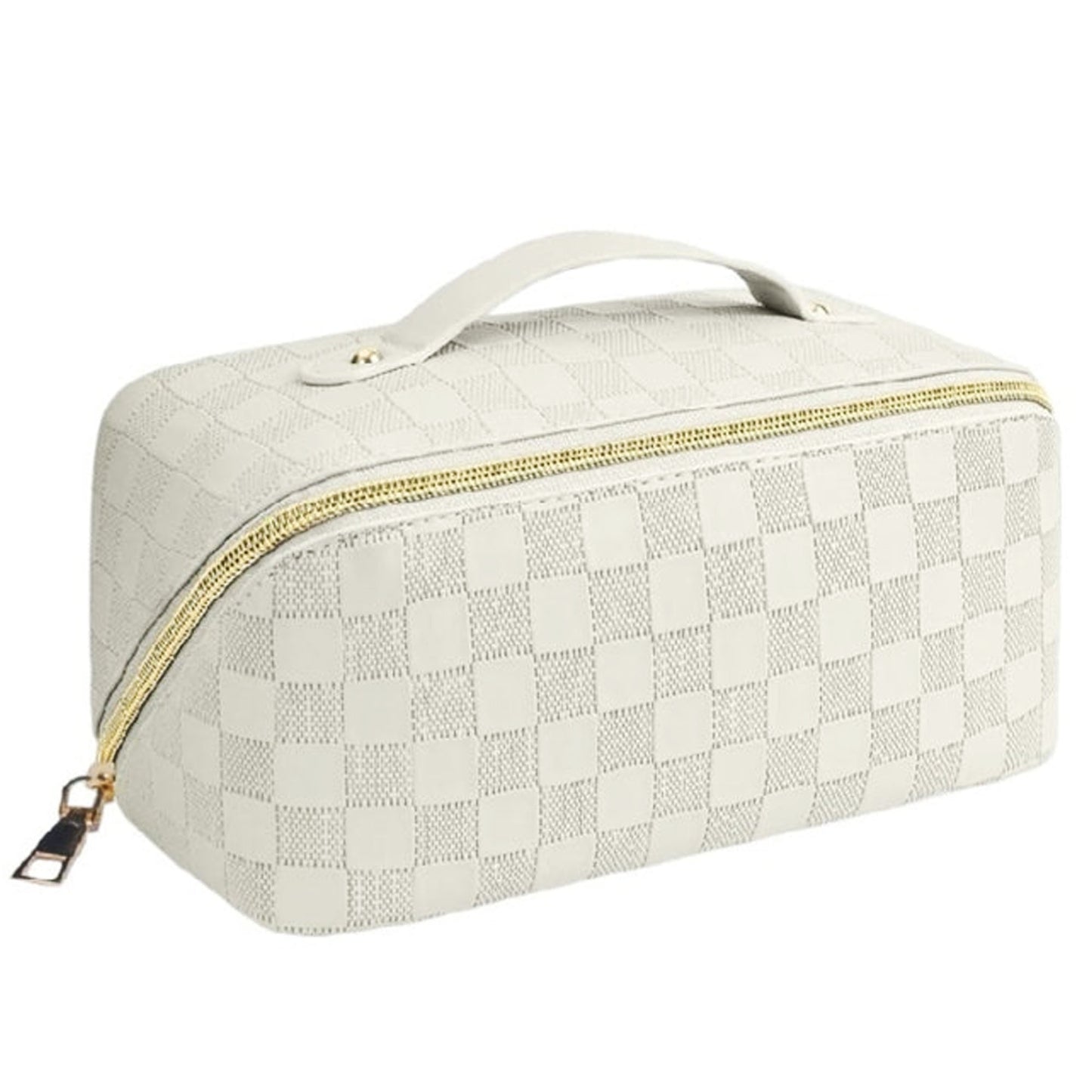 Vegan Leather Checkered Makeup Bag | WHITE 67268