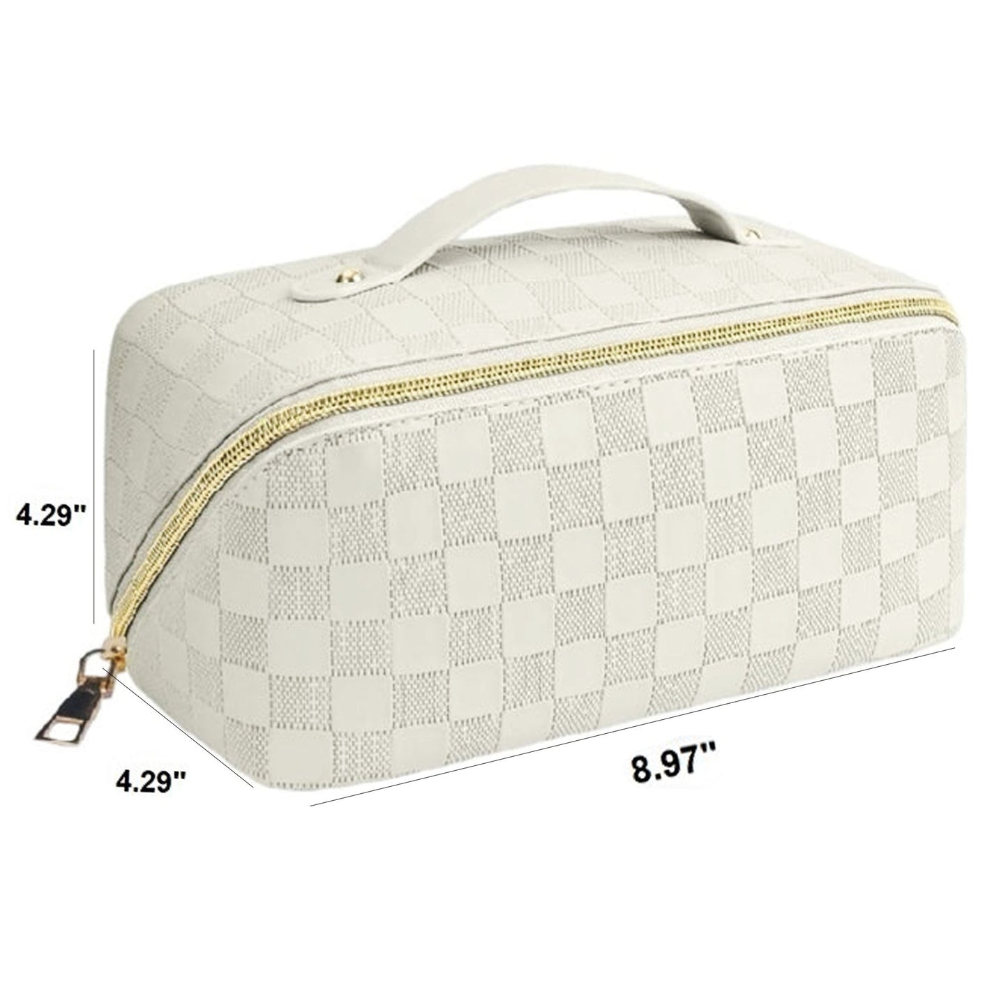 Vegan Leather Checkered Makeup Bag | WHITE 67268