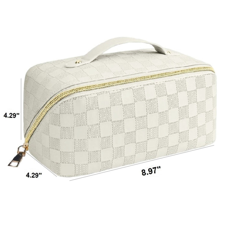 Vegan Leather Checkered Makeup Bag | WHITE 67268