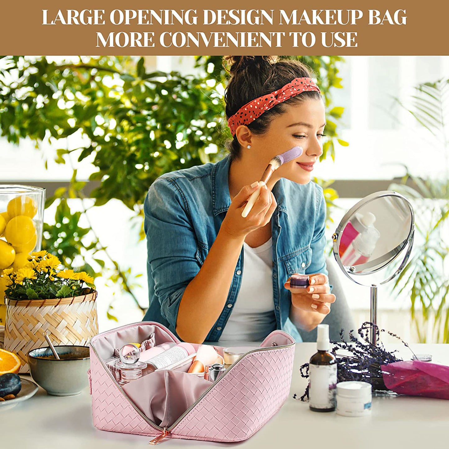 Vegan Leather Checkered Makeup Bag | WHITE 67268