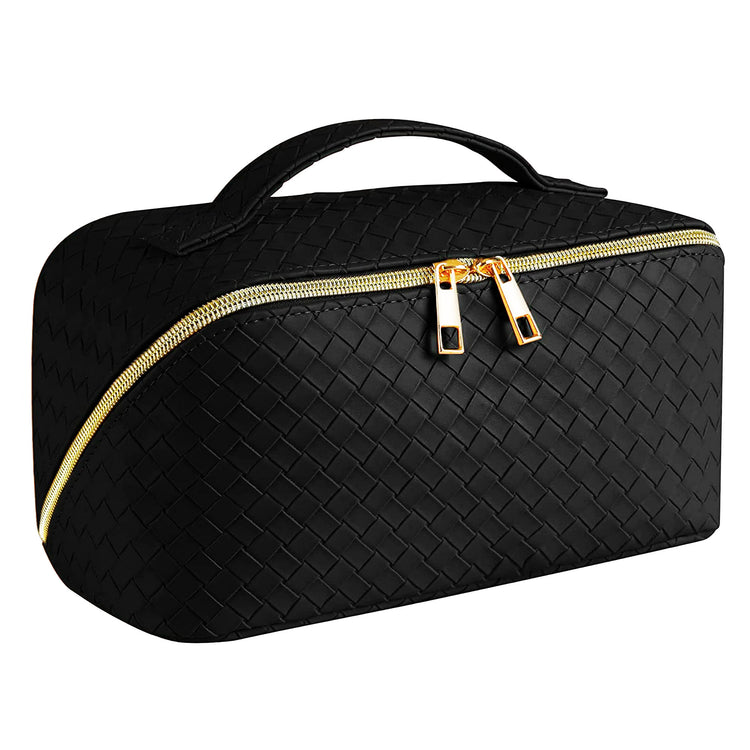 Woven Vegan Leather Cosmetic Makeup Travel Bag | BLACK 69084