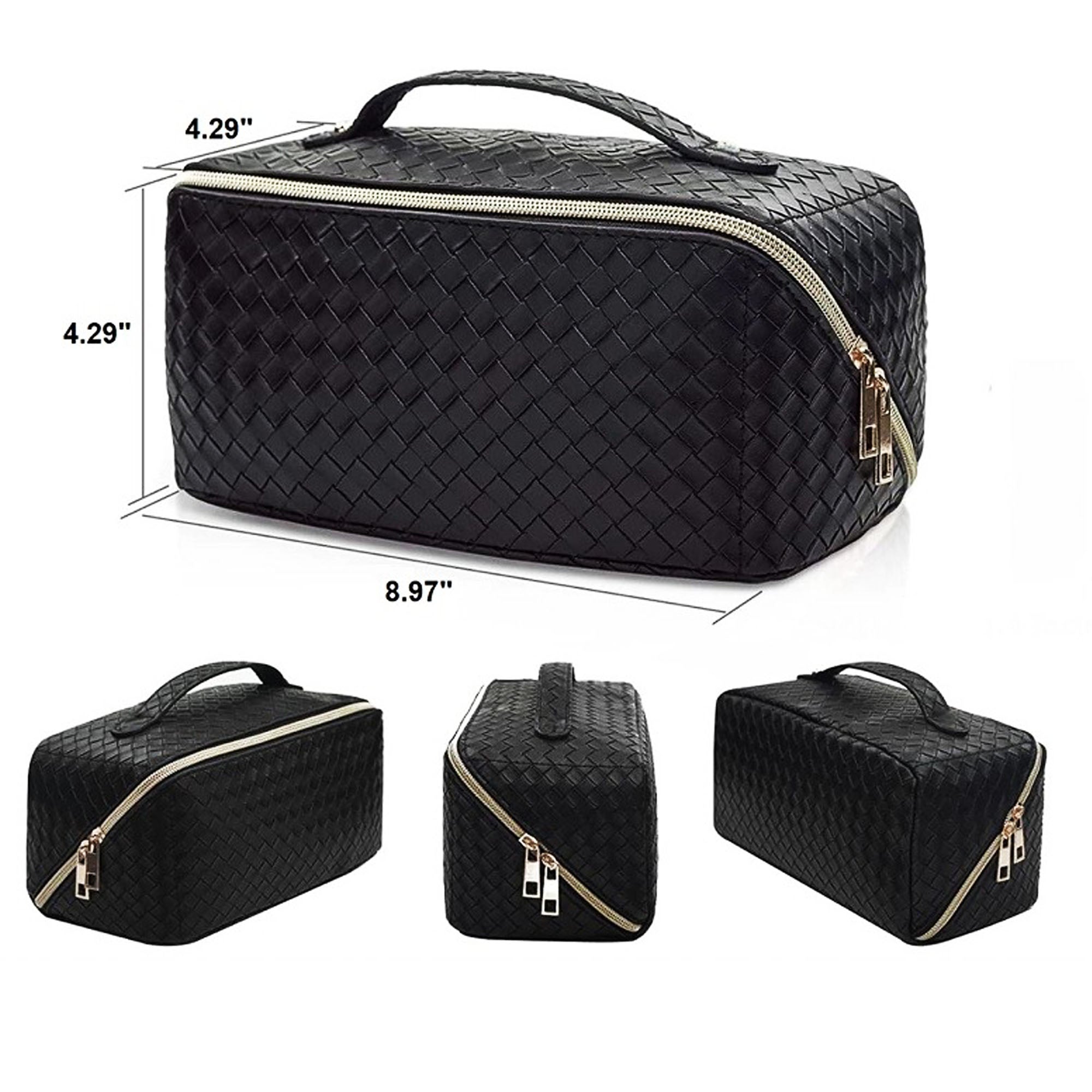 Woven Vegan Leather Cosmetic Makeup Travel Bag | BLACK 69084