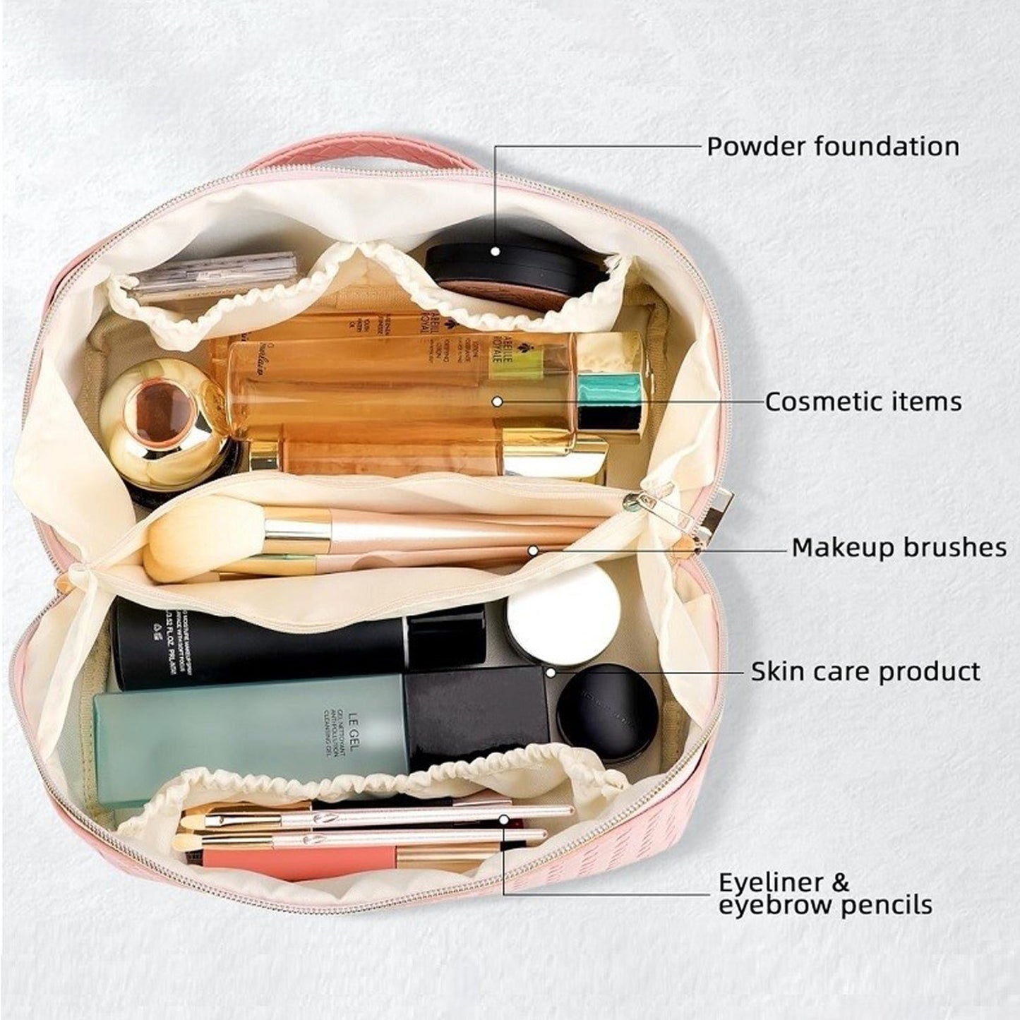 Woven Vegan Leather Cosmetic Makeup Travel Bag - PINK 69086