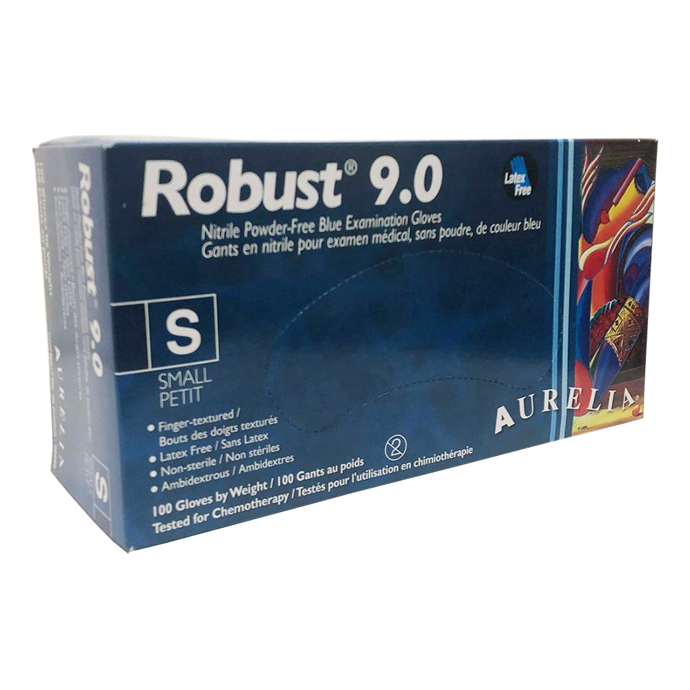Gants en nitrile robustes Aurelia 5.0 sans poudre bleus lot de 100 taille S 93896