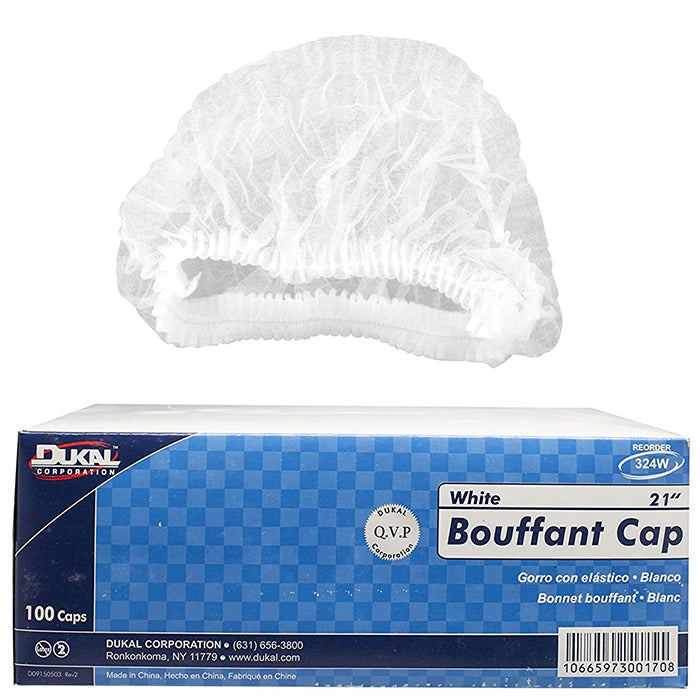 Dukal Bouffant Cap 21" White, 100ct. #321W