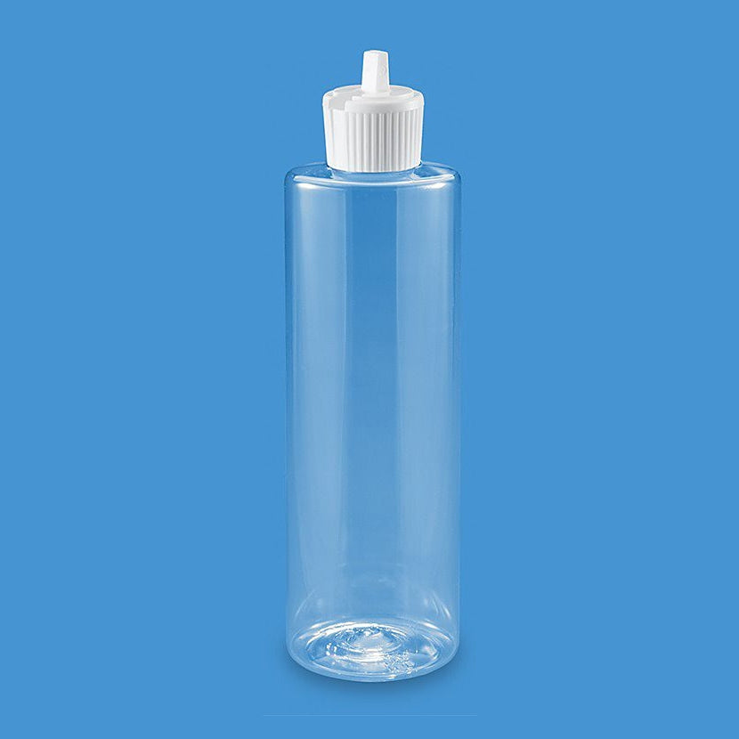 Clear Cylinder Bottles - 8 oz, Flip Top Cap 00618