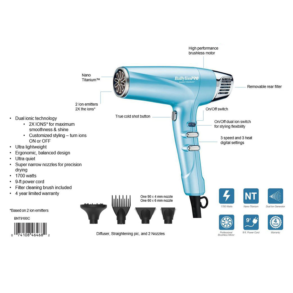 Sèche-cheveux ionique double haute vitesse BaBylissPRO NT BNT9100C