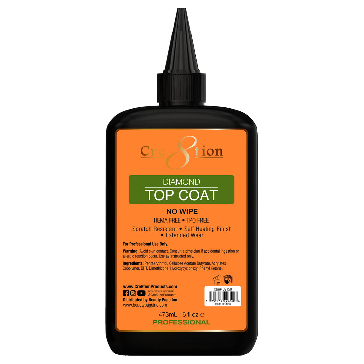 Cre8tion HEMA/TPO Free Diamond Top Coat No Wipe 16oz 09150