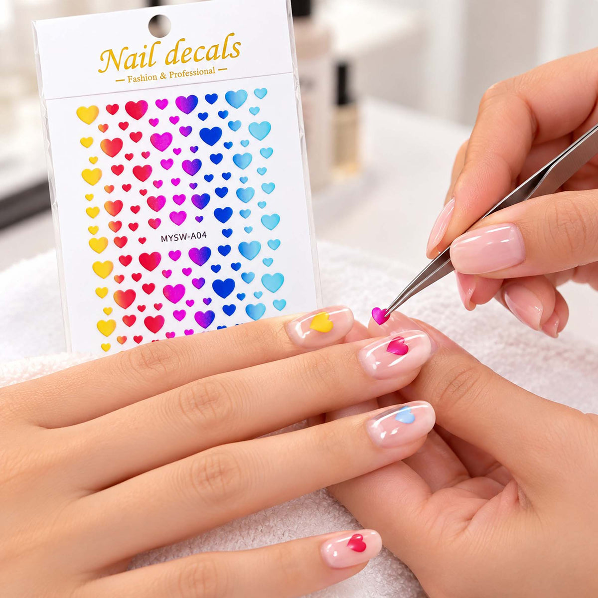 Nail Sticker Laser Self-Adhesive 3D Heart Love Color 14750