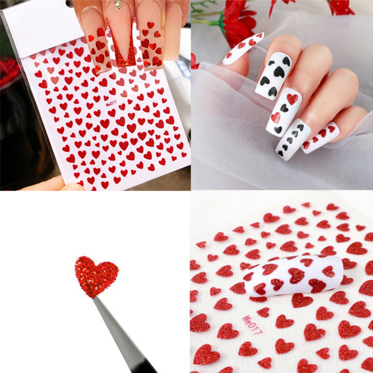 Nail Art Stickers Heart with Glitter Powder 19450