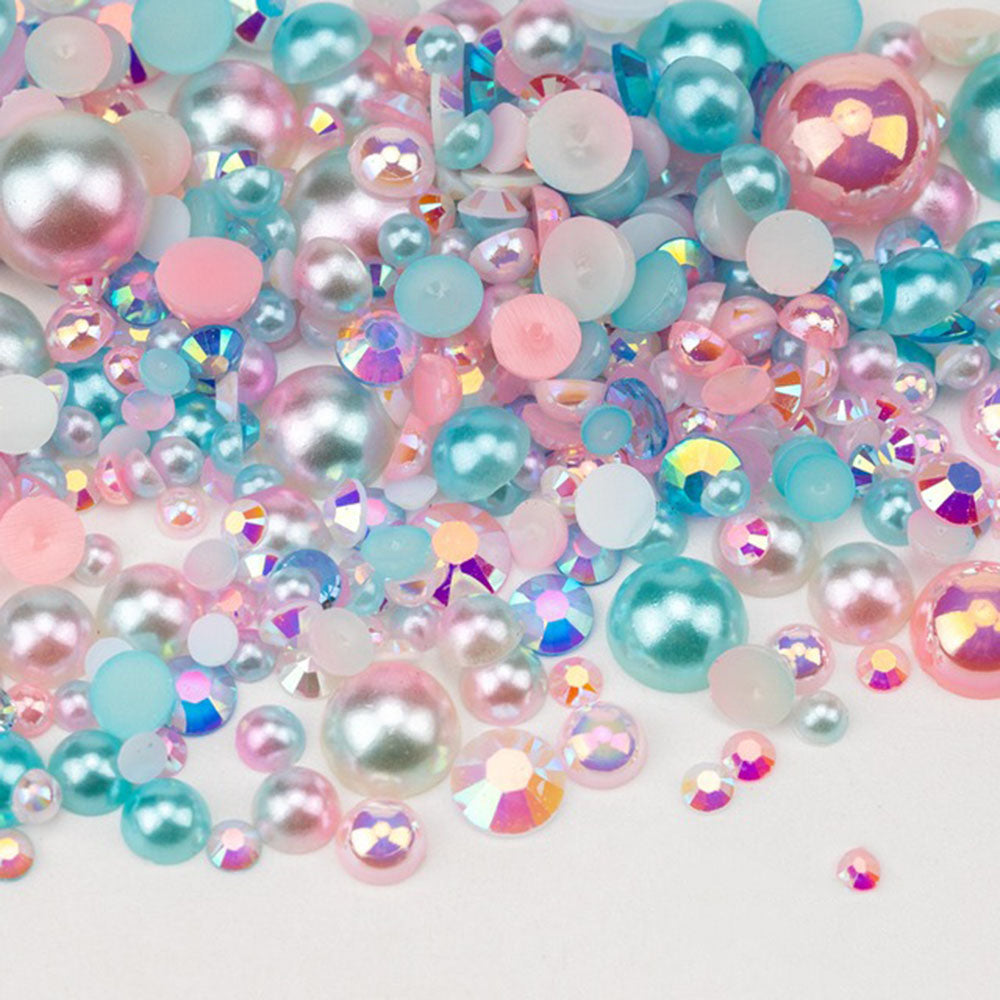 VDD Rhinestone Rainbow Half Round Pearls Mix Size 30g D1103