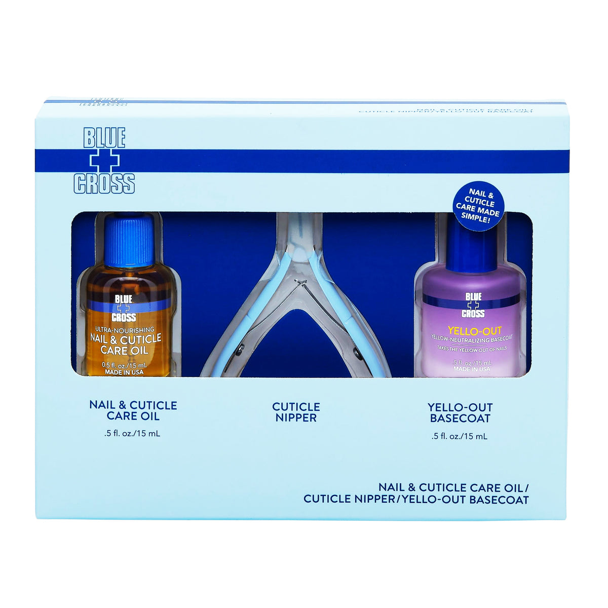 Blue Cross Cuticle Oil + Cuticle Nipper + Yello-out Base