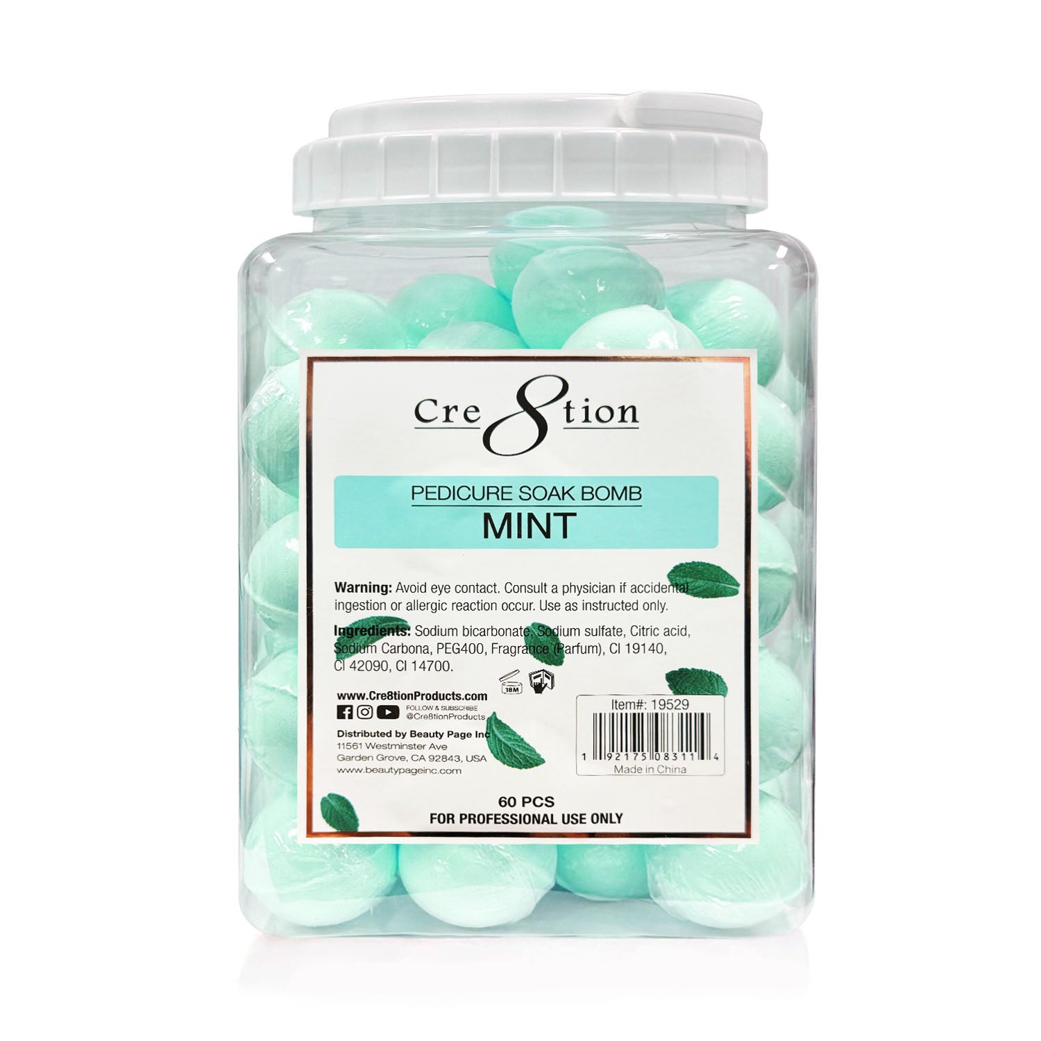 Cre8tion Pedicure Soak Bomb 60 pcs - Mint 19529
