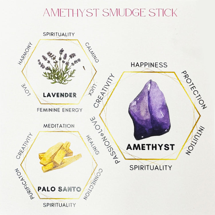 Amethyst, Lavender, Rose and Palo Santo Smudge Stick 11590