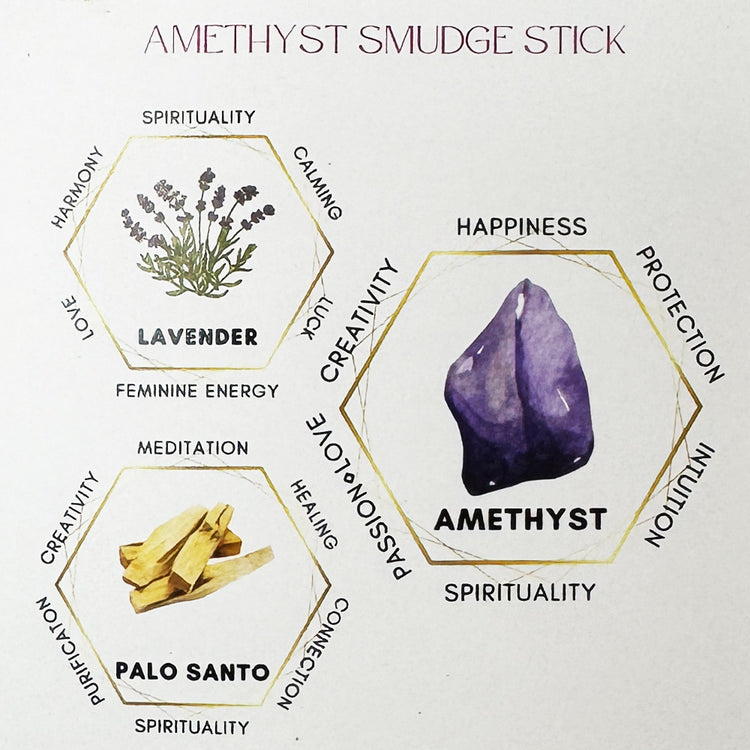 Amethyst, Lavender and Palo Santo Smudge Stick 11593