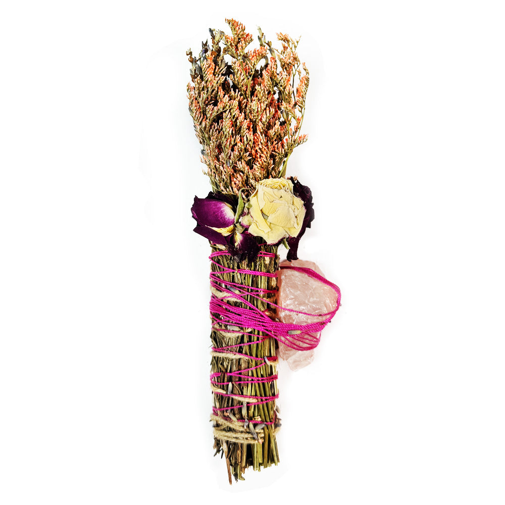Rose Quartz, Rosemary, Sage, and Lavender Smudge Stick 11594