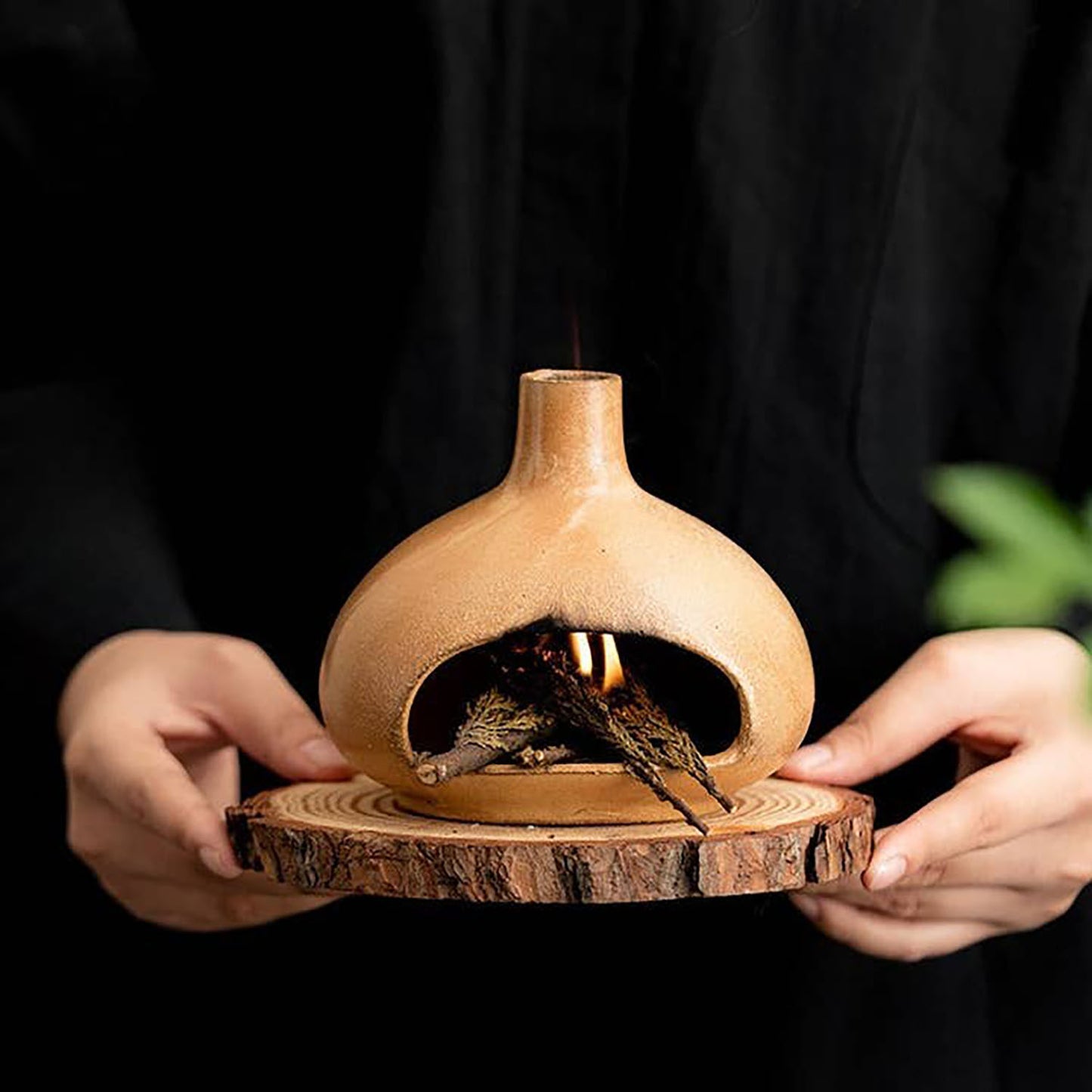 HAKU Wabi-Sabi Ceramic Incense Burner Brown Glaze 12255