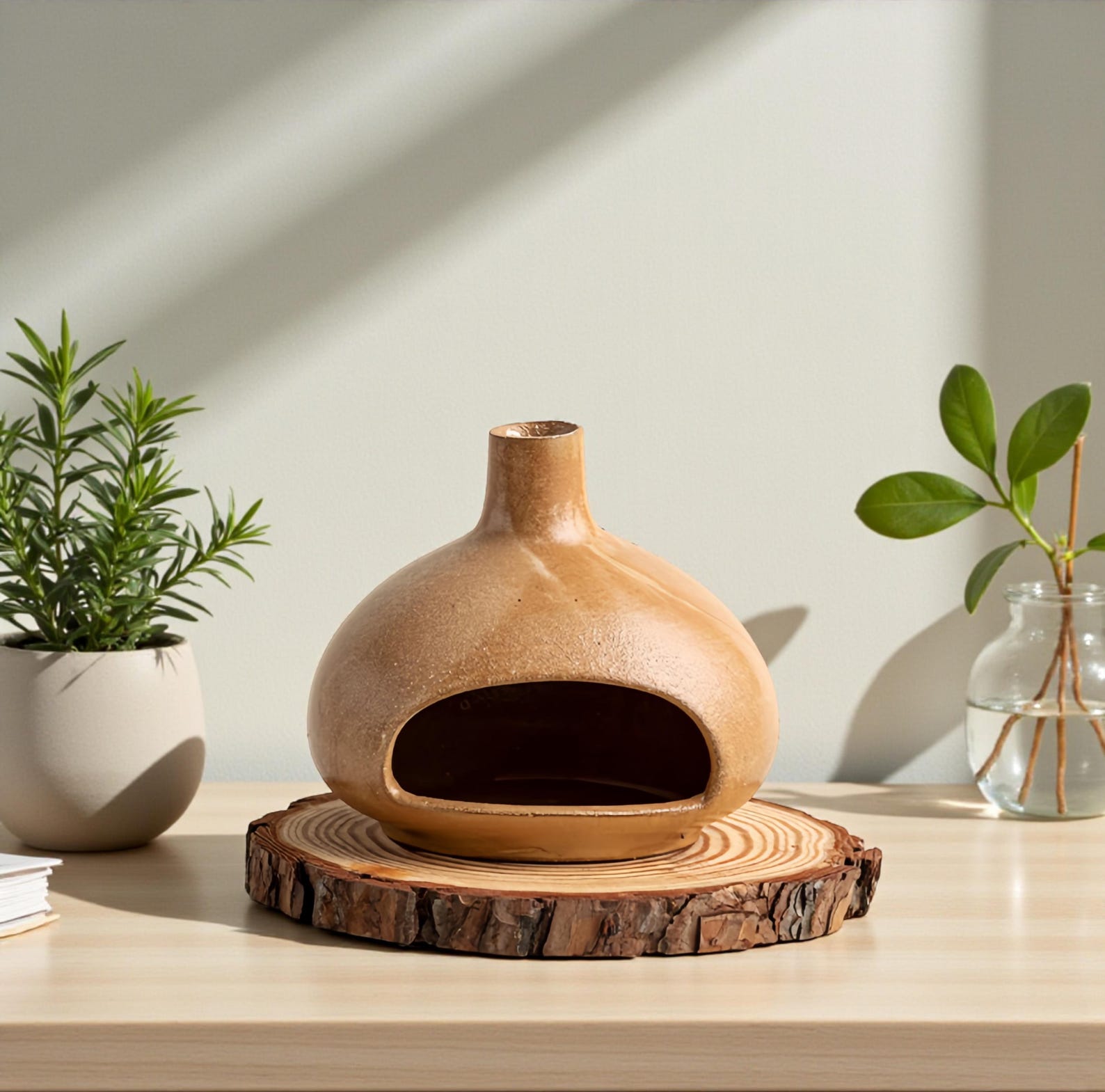 HAKU Wabi-Sabi Ceramic Incense Burner Brown Glaze 12255