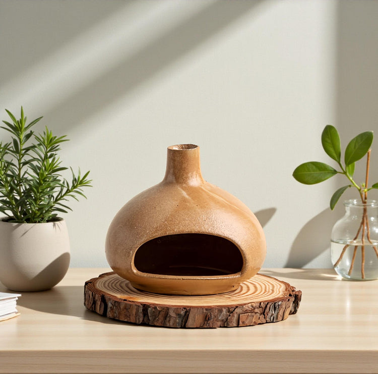 HAKU Wabi-Sabi Ceramic Incense Burner Brown Glaze 12255