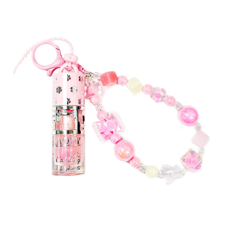 AOZY Shimmery Lip Gloss Chunky Beaded Lanyard Keychain 897L3