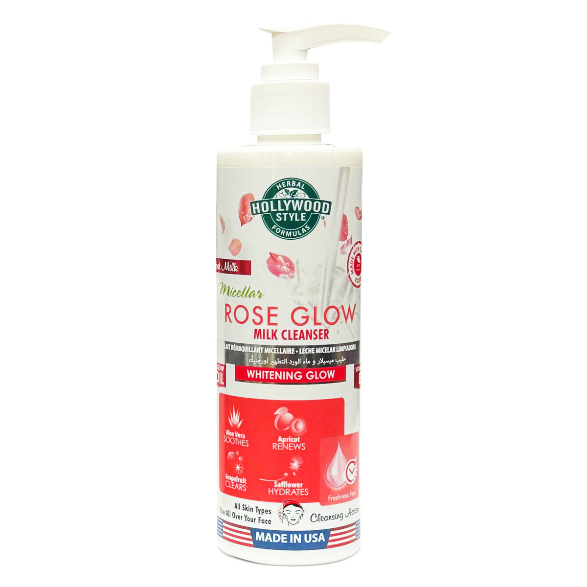 Sữa rửa mặt trắng da Hollywood Style Rose Whitening Glow Milk Cleanser 8oz 37202