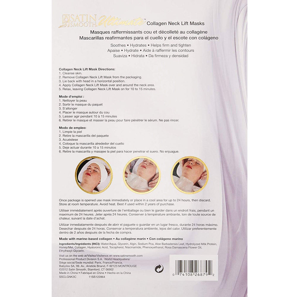 Masques raffermissants pour le cou Satin Smooth Ultimate Collagen (lot de 3) SSCNK3