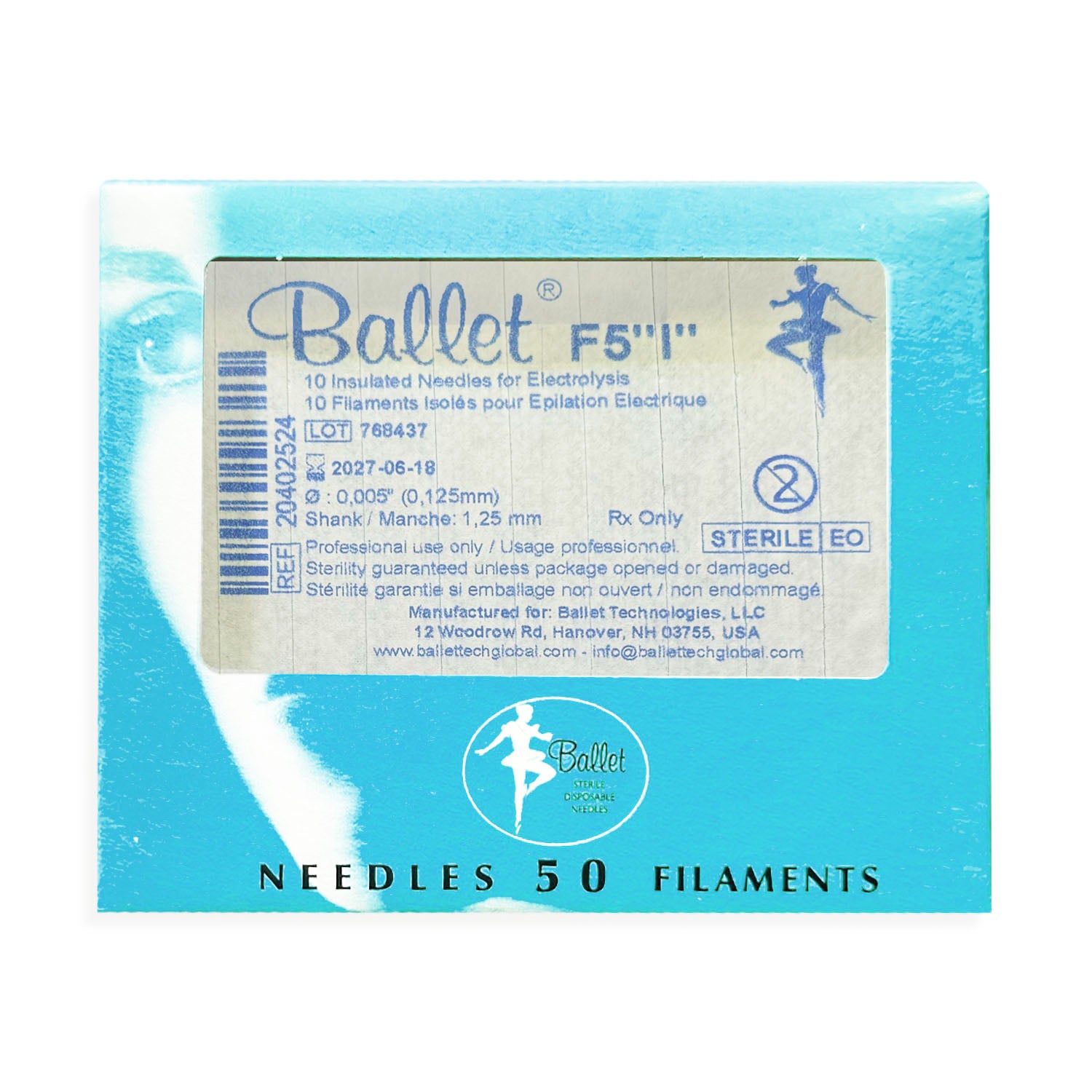 Ballet Insulated Electrolysis Needles 50PK F5"I" 02524